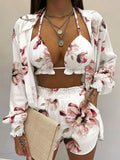 Full Size Halter Neck Cami & Shirt & Shorts 3-Piece Outfit Set Plus Size - Godess beauty 