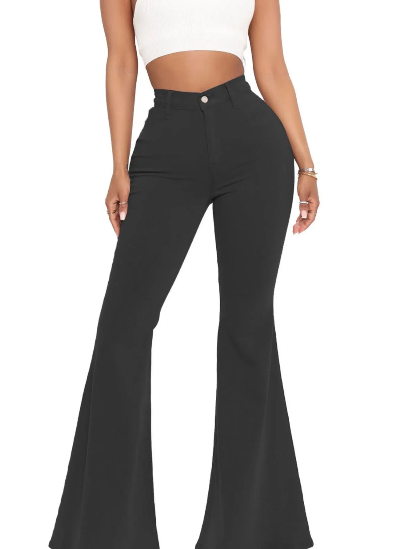 Full Size High-Waisted Raw Hem Flare Jeans Plus Size - Godess beauty 