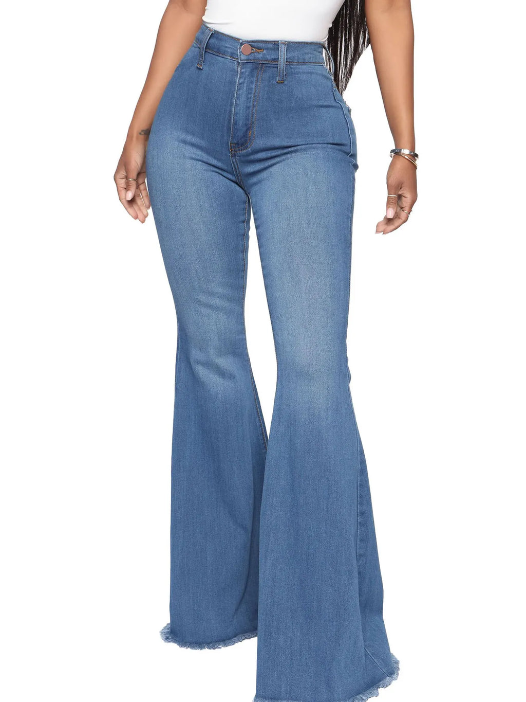 Full Size High-Waisted Raw Hem Flare Jeans Plus Size - Godess beauty 