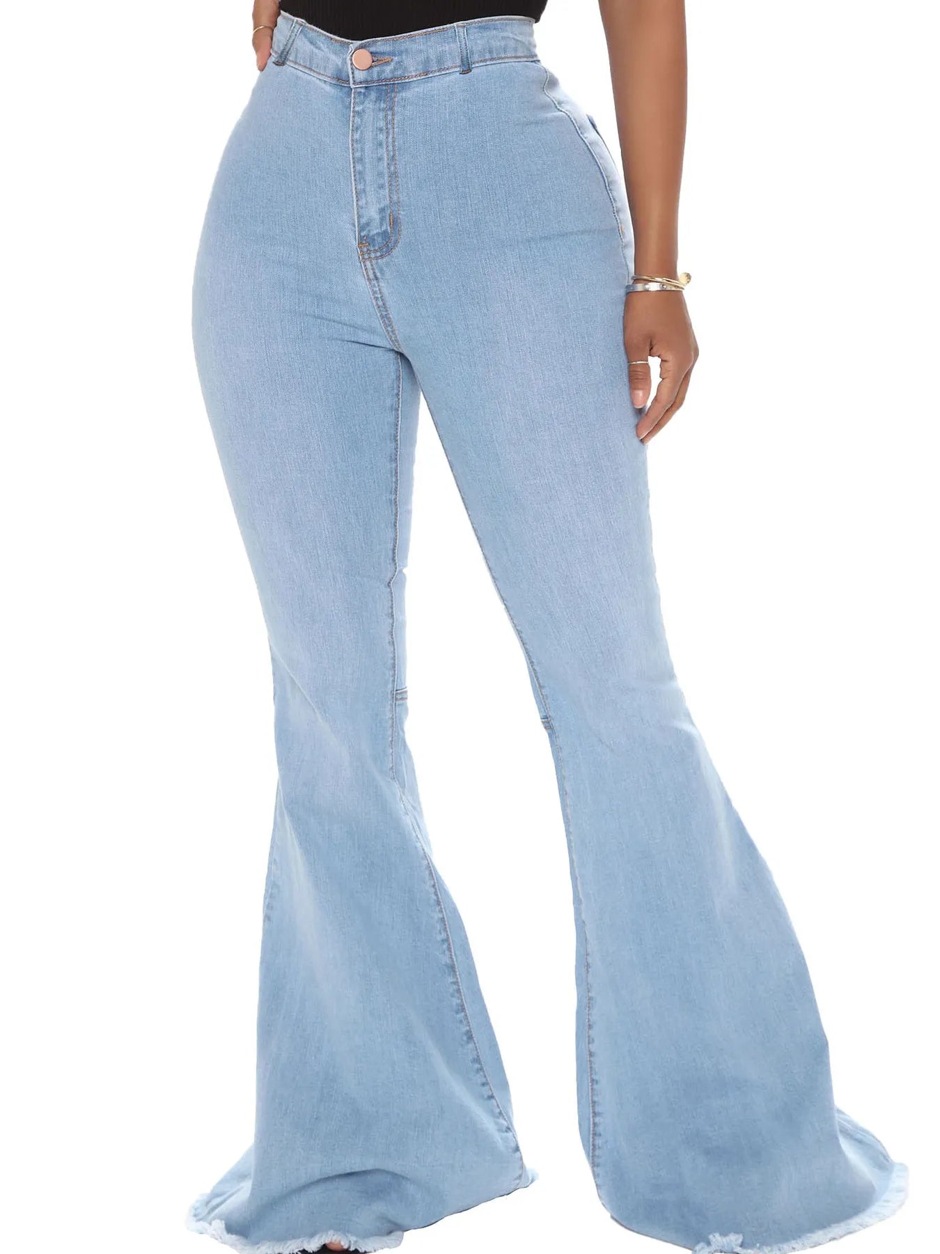 Full Size High-Waisted Raw Hem Flare Jeans Plus Size - Godess beauty 