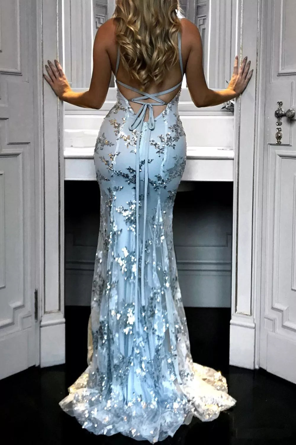 Full Size Sequin Tie Back V-Neck Maxi Dress Plus Size - Godess beauty 