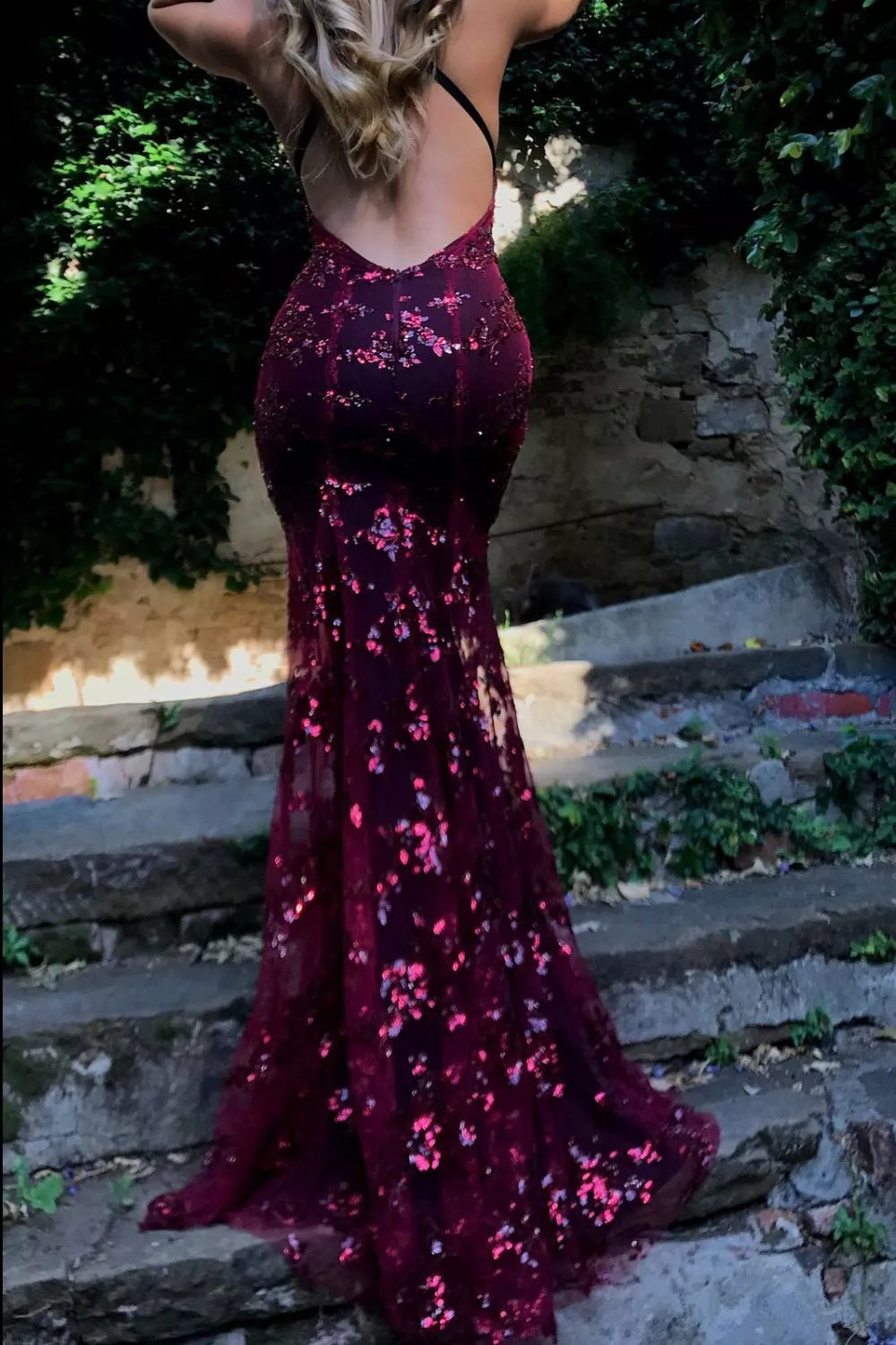 Full Size Sequin Tie Back V-Neck Maxi Dress Plus Size - Godess beauty 