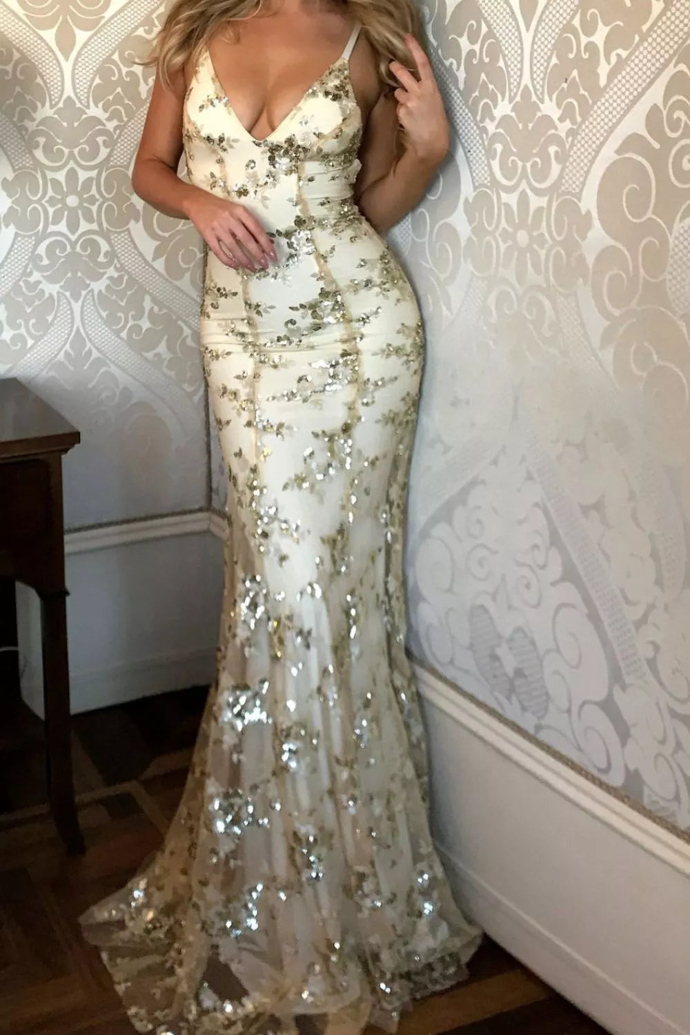 Full Size Sequin Tie Back V-Neck Maxi Dress Plus Size - Godess beauty 