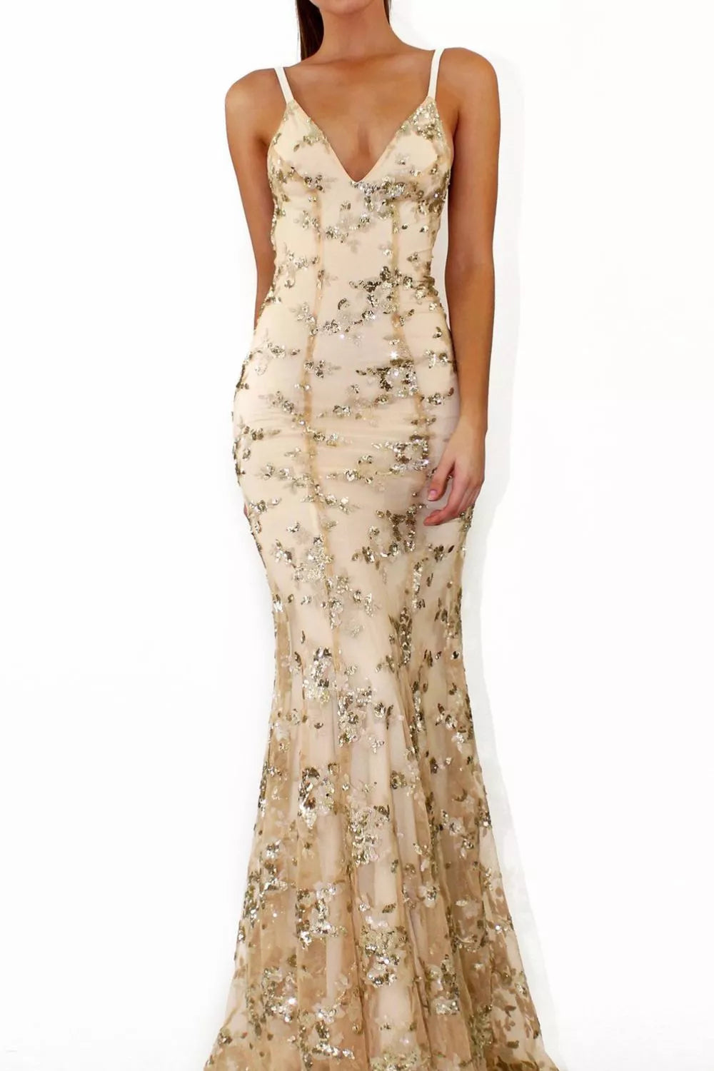 Full Size Sequin Tie Back V-Neck Maxi Dress Plus Size - Godess beauty 