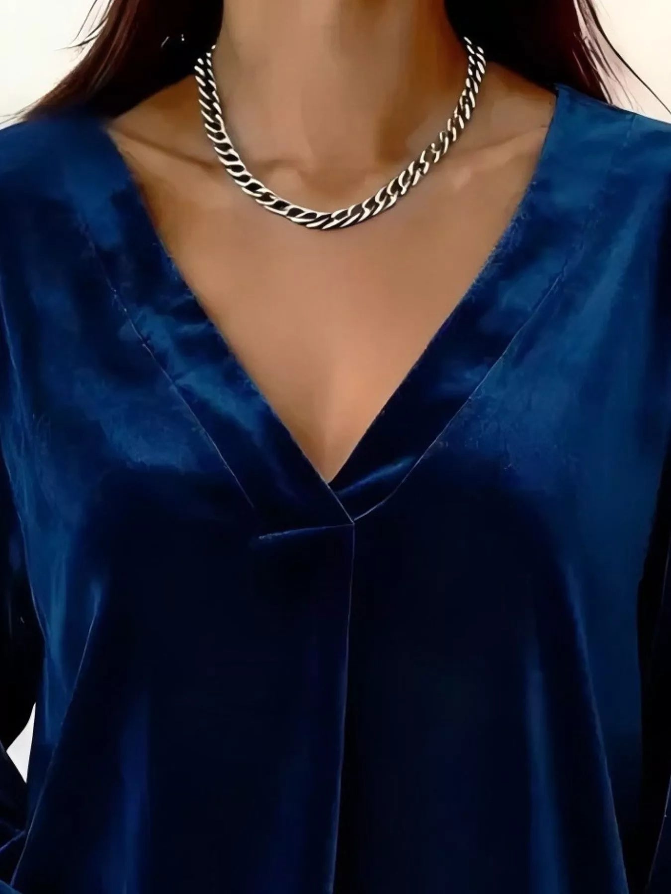 Full Size Velvet V-Neck Long Sleeve Blouse Plus Size - Godess beauty 