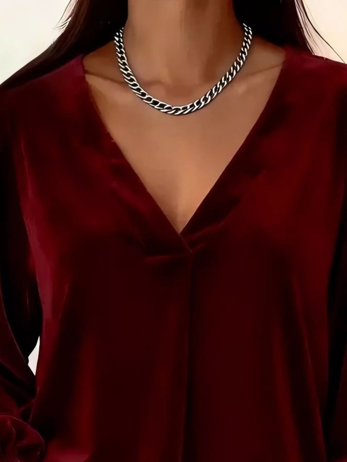 Full Size Velvet V-Neck Long Sleeve Blouse Plus Size - Godess beauty 