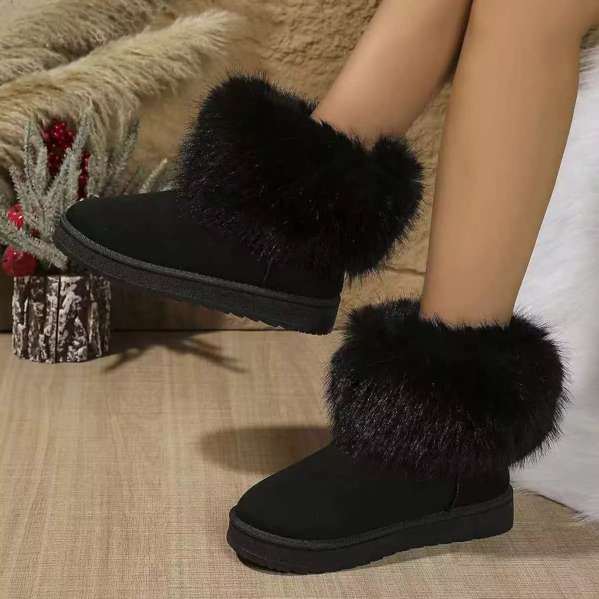 Fuzzy Trim Ankle Boots - Godess beauty 