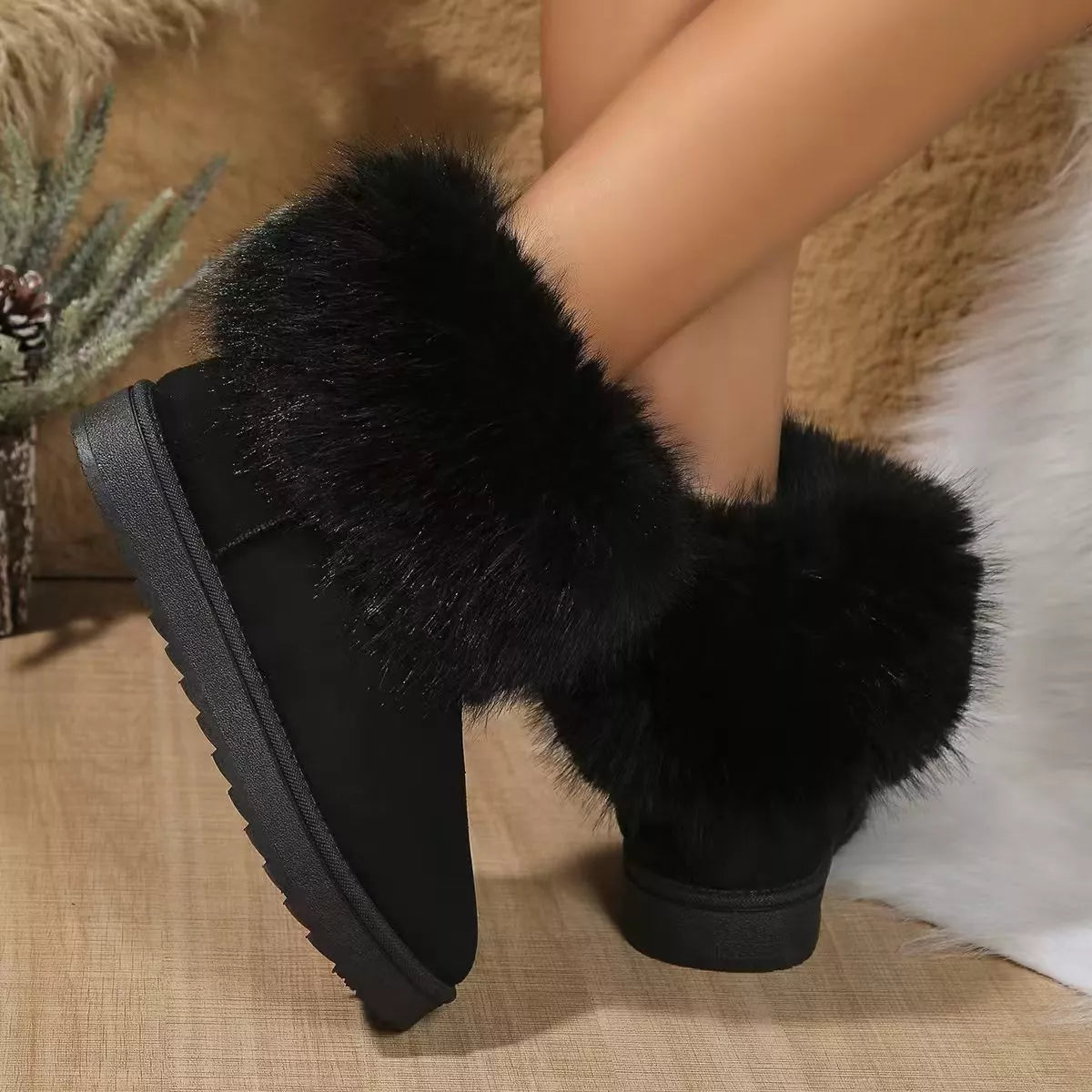 Fuzzy Trim Ankle Boots - Godess beauty 