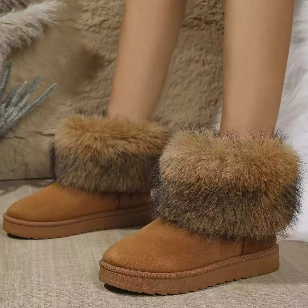 Fuzzy Trim Ankle Boots - Godess beauty 
