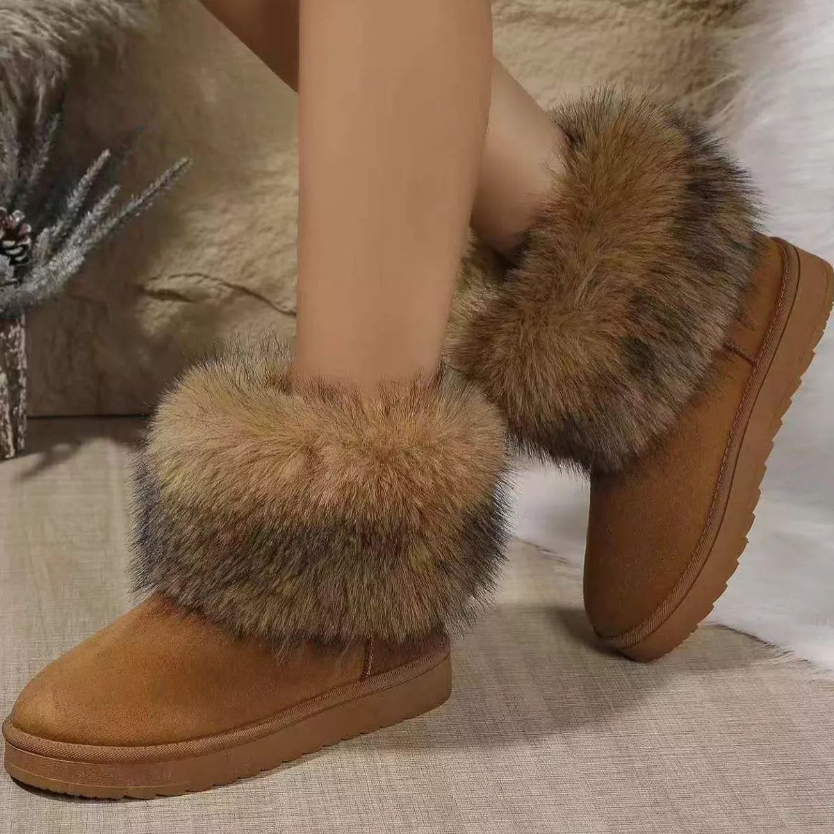 Fuzzy Trim Ankle Boots - Godess beauty 