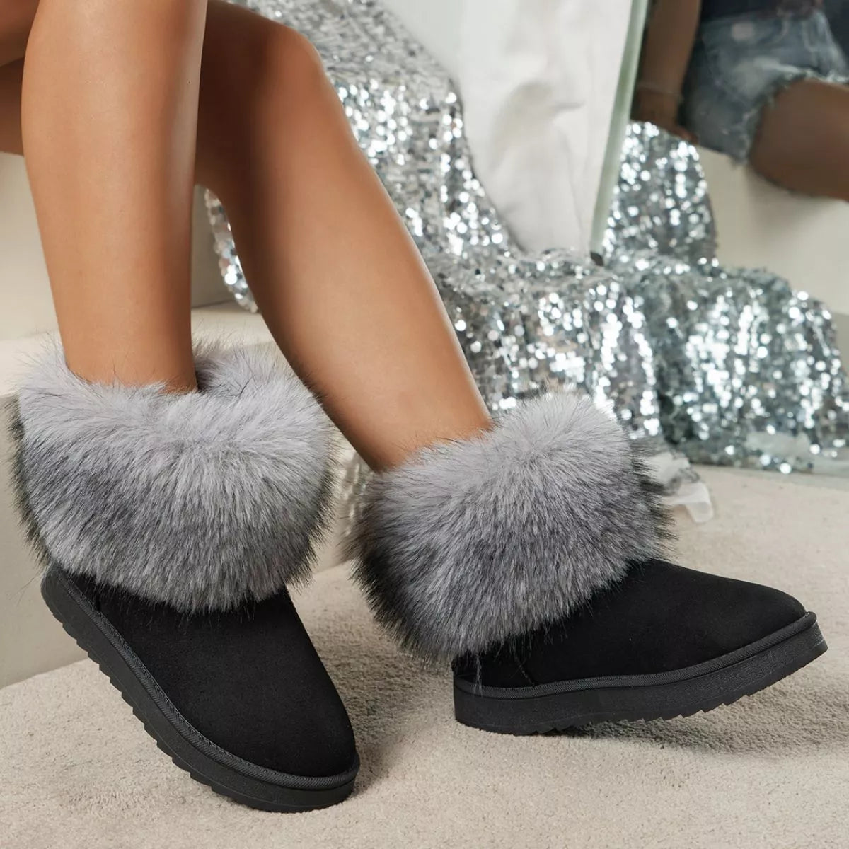 Fuzzy Trim Ankle Boots - Godess beauty 
