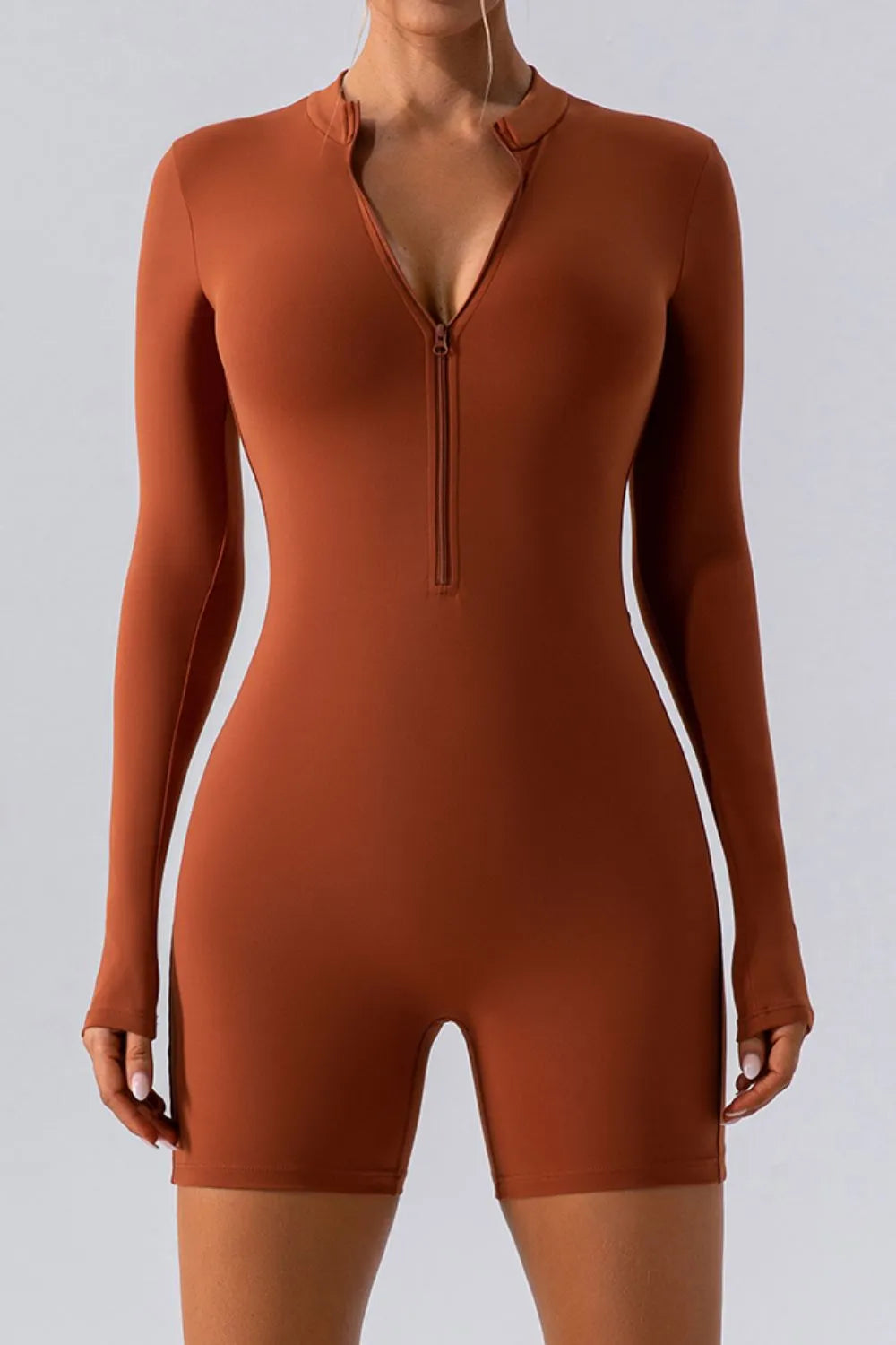 Half Zip Long Sleeve Active Romper - Godess beauty 