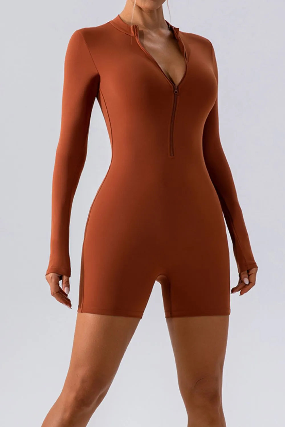 Half Zip Long Sleeve Active Romper - Godess beauty 