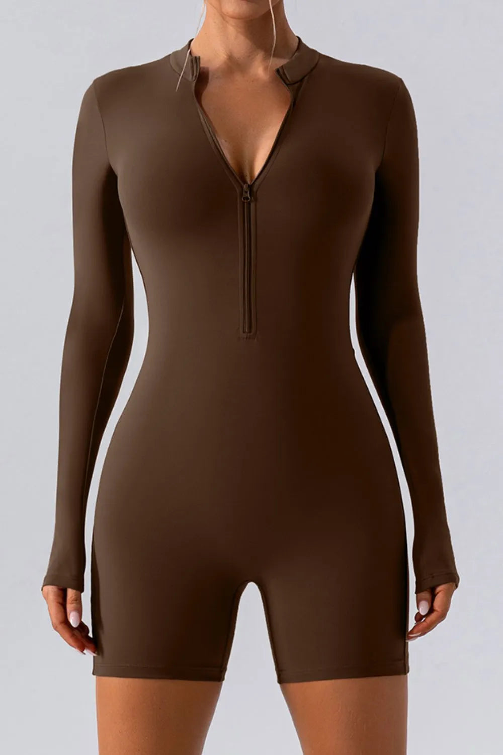 Half Zip Long Sleeve Active Romper - Godess beauty 