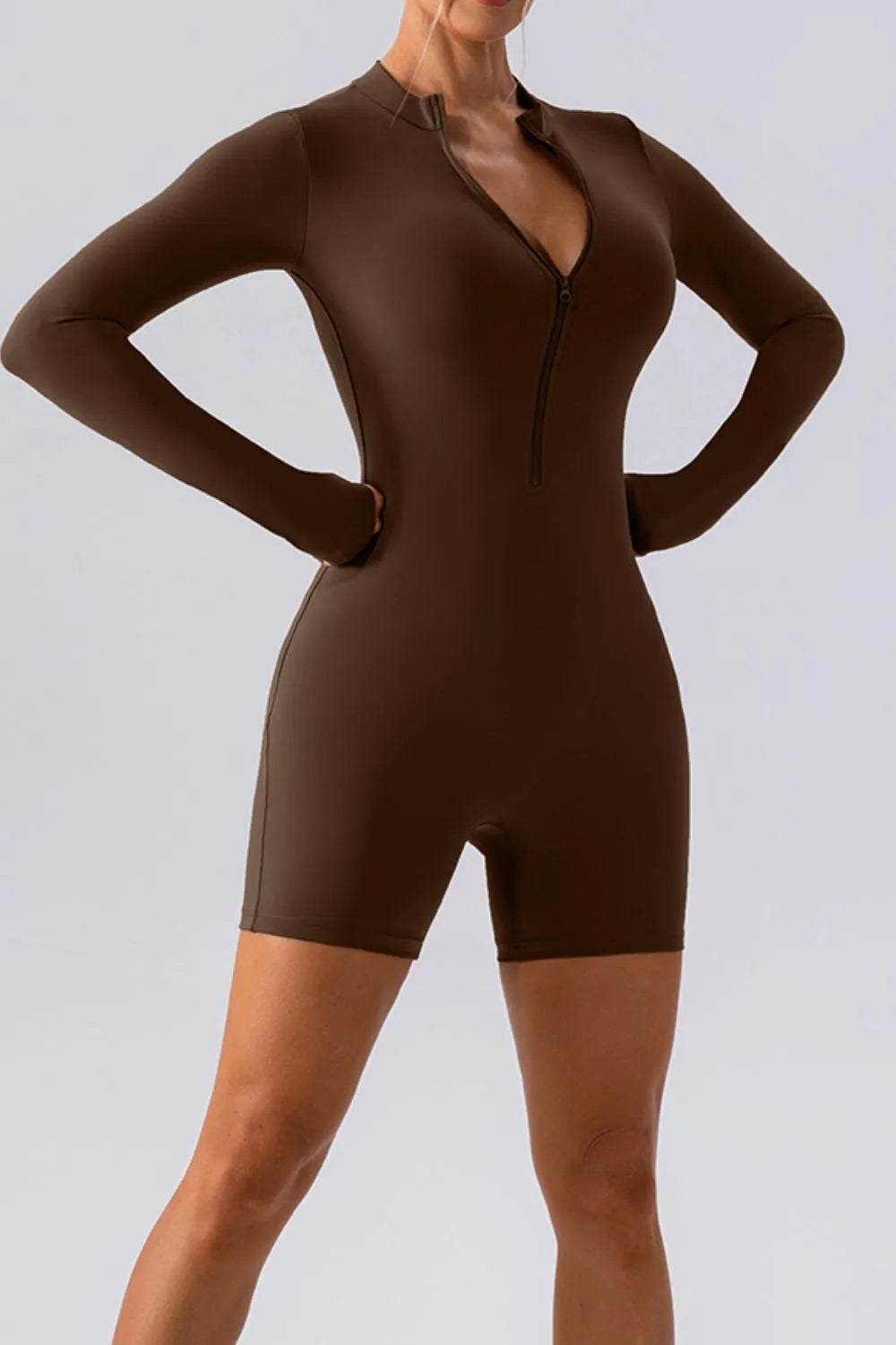 Half Zip Long Sleeve Active Romper - Godess beauty 