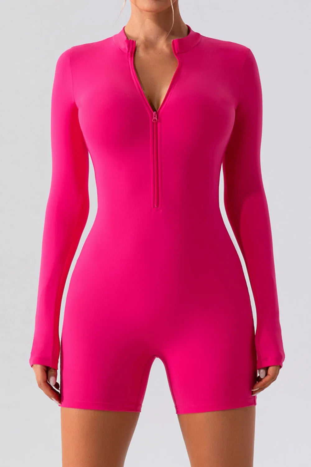 Half Zip Long Sleeve Active Romper - Godess beauty 