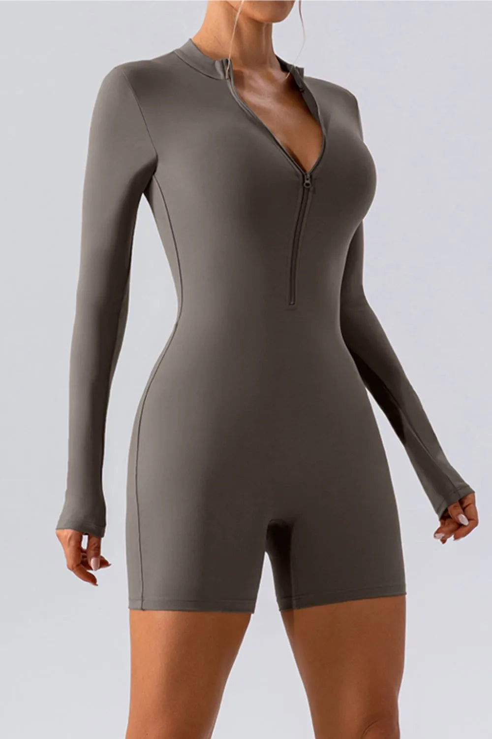 Half Zip Long Sleeve Active Romper - Godess beauty 