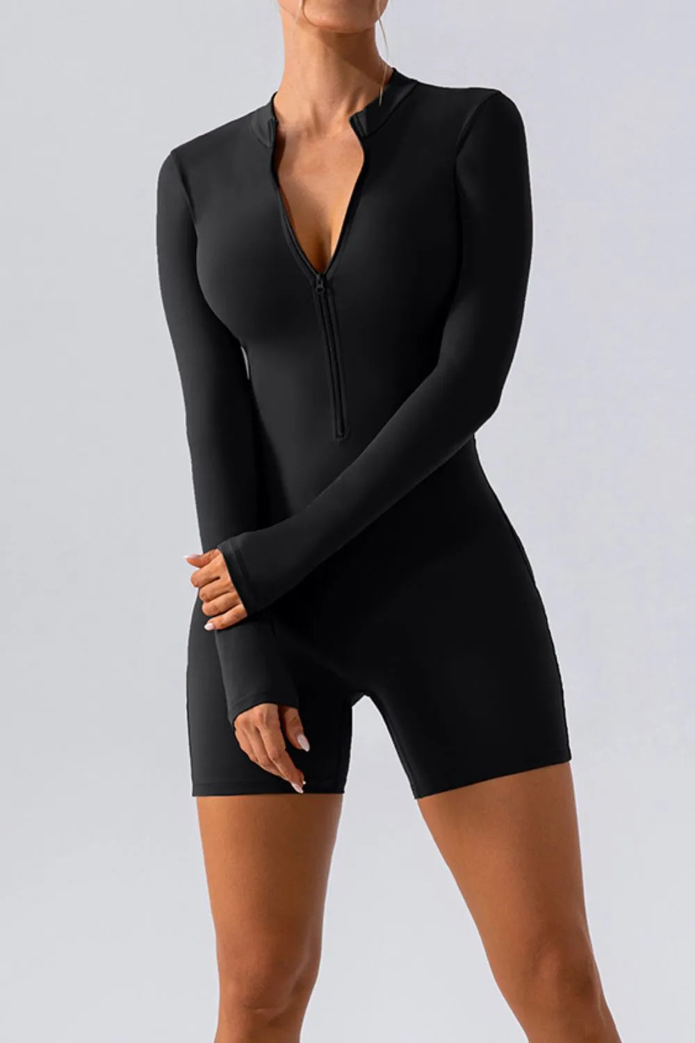 Half Zip Long Sleeve Active Romper - Godess beauty 