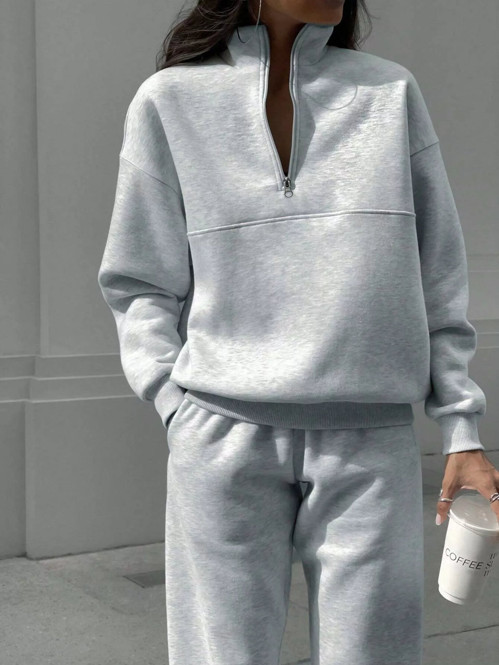 Half Zip Sweatshirt and Pants Set - Godess beauty 