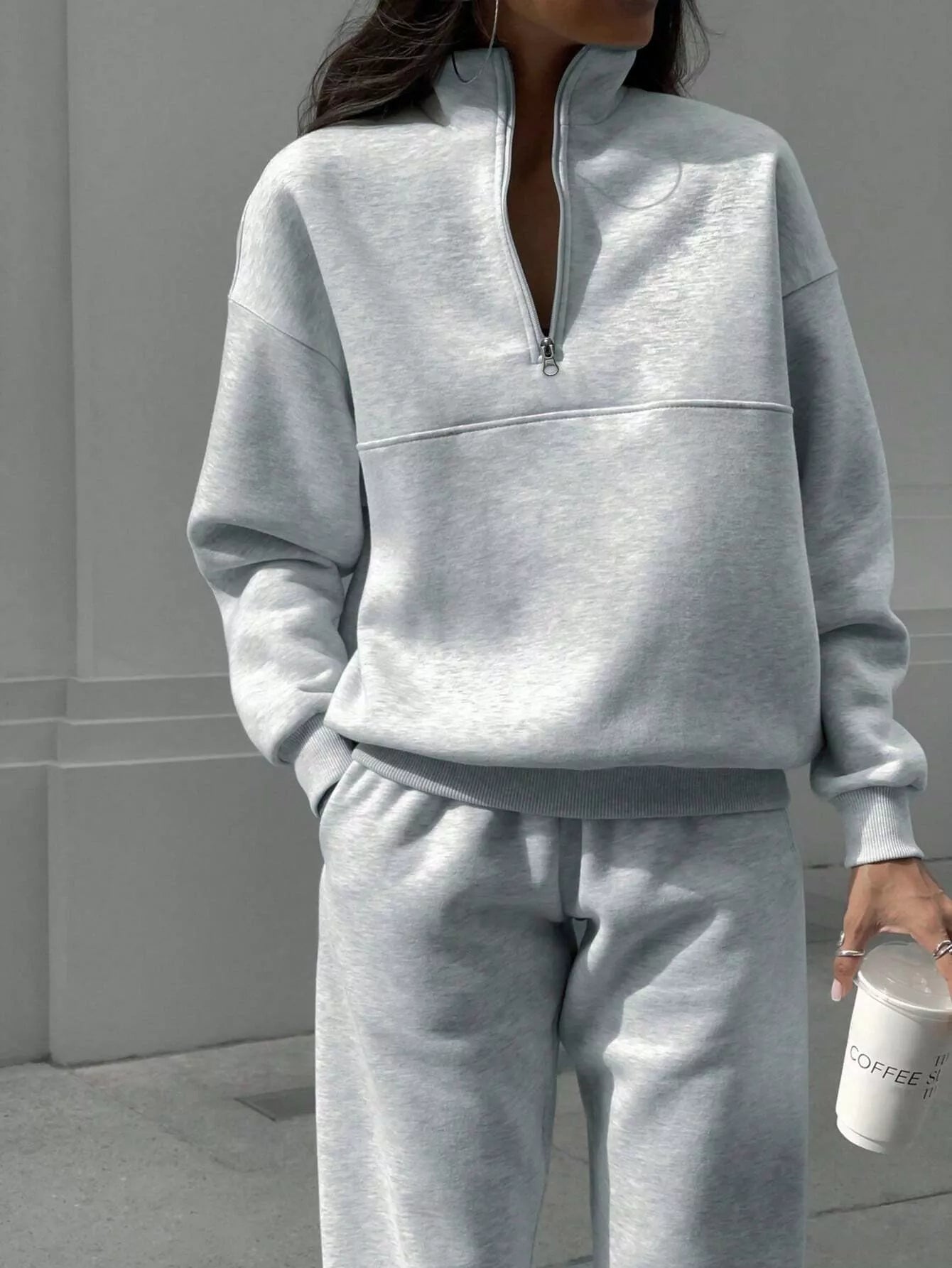 Half Zip Sweatshirt and Pants Set - Godess beauty 
