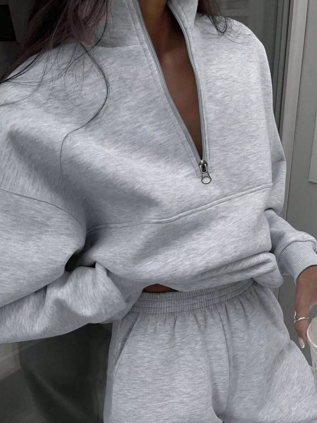 Half Zip Sweatshirt and Pants Set - Godess beauty 