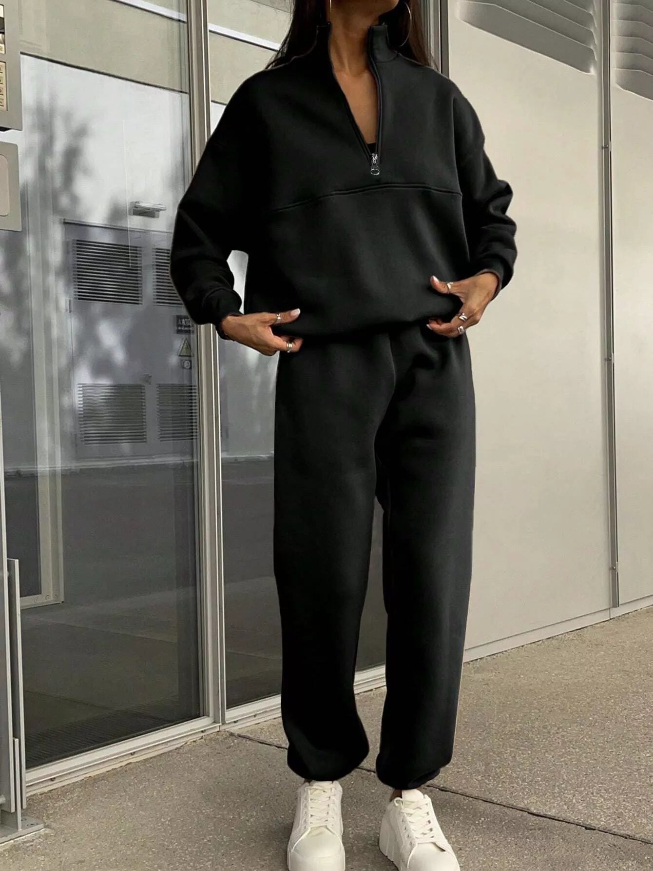 Half Zip Sweatshirt and Pants Set - Godess beauty 