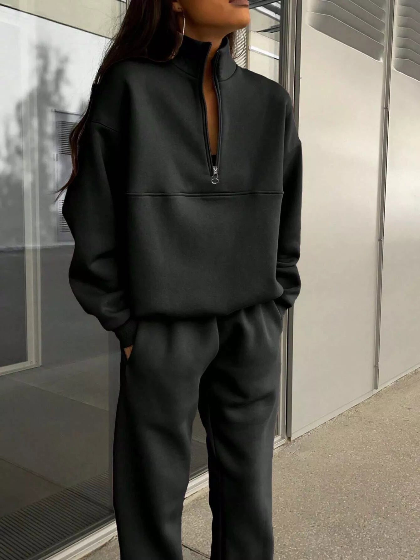Half Zip Sweatshirt and Pants Set - Godess beauty 