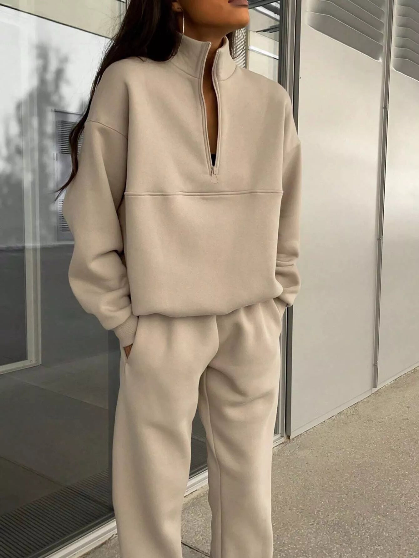 Half Zip Sweatshirt and Pants Set - Godess beauty 
