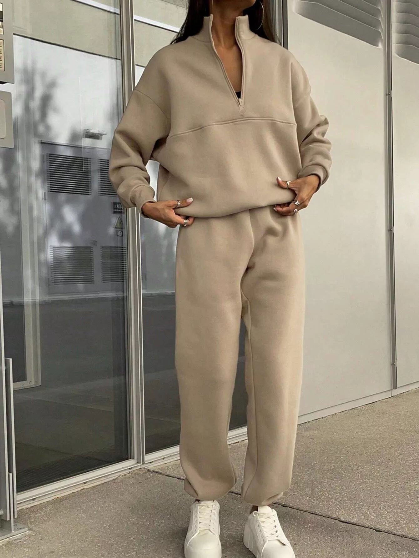 Half Zip Sweatshirt and Pants Set - Godess beauty 