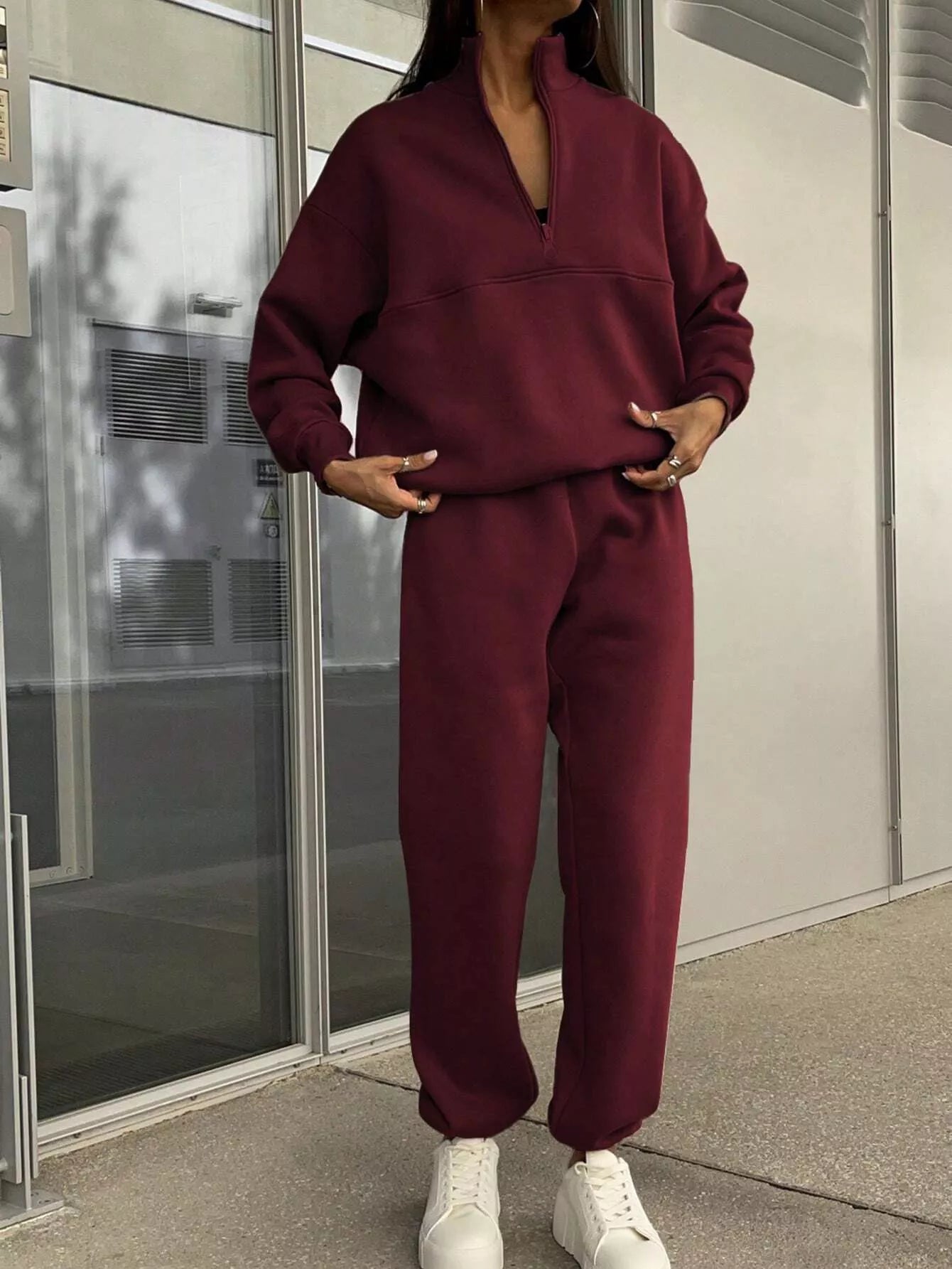 Half Zip Sweatshirt and Pants Set - Godess beauty 