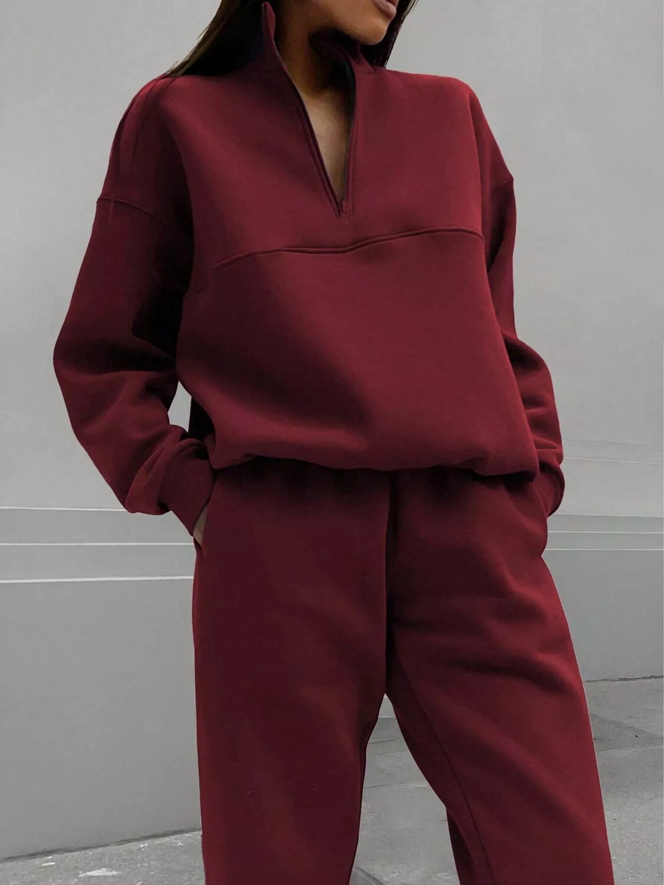 Half Zip Sweatshirt and Pants Set - Godess beauty 