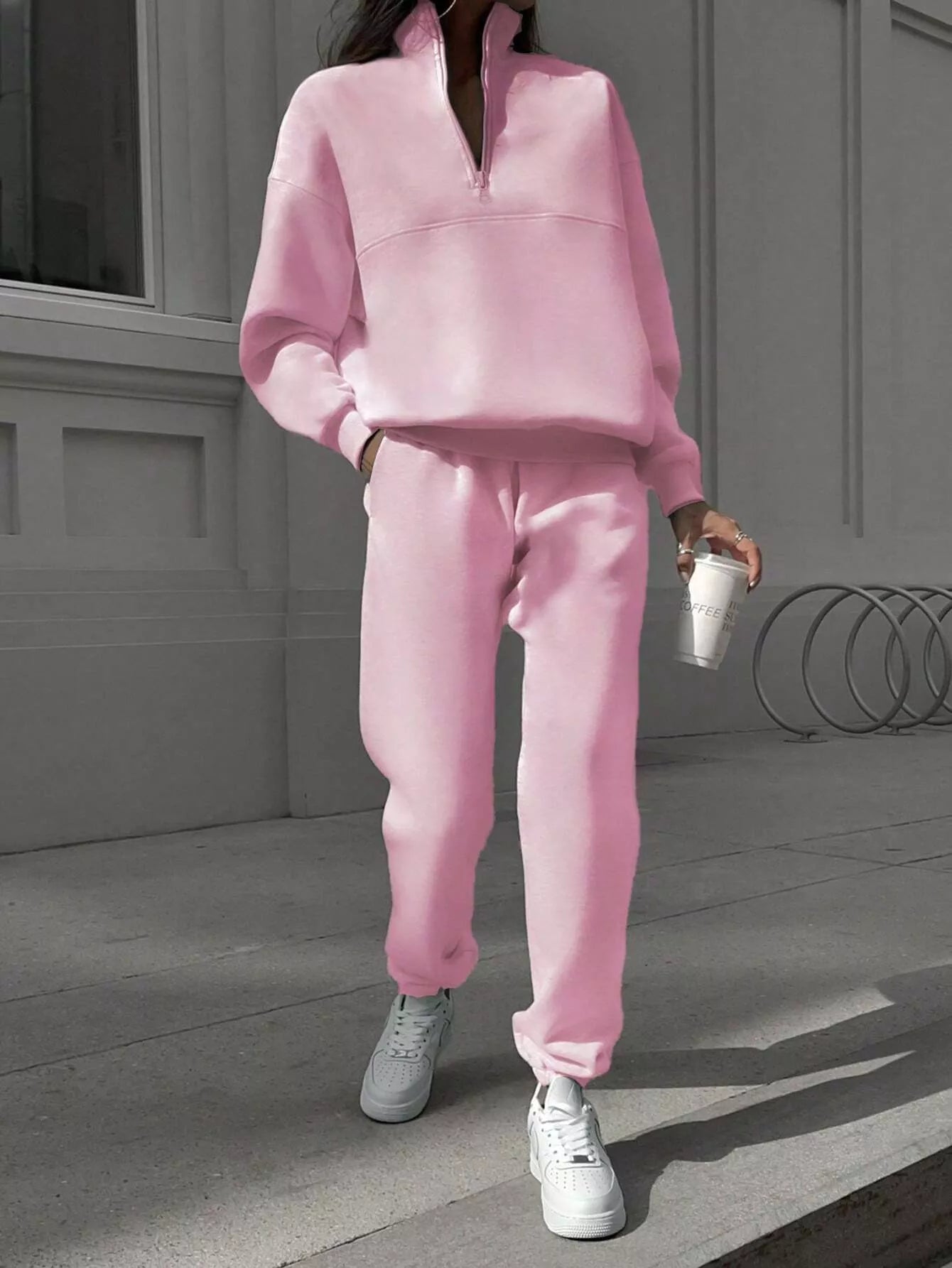 Half Zip Sweatshirt and Pants Set - Godess beauty 