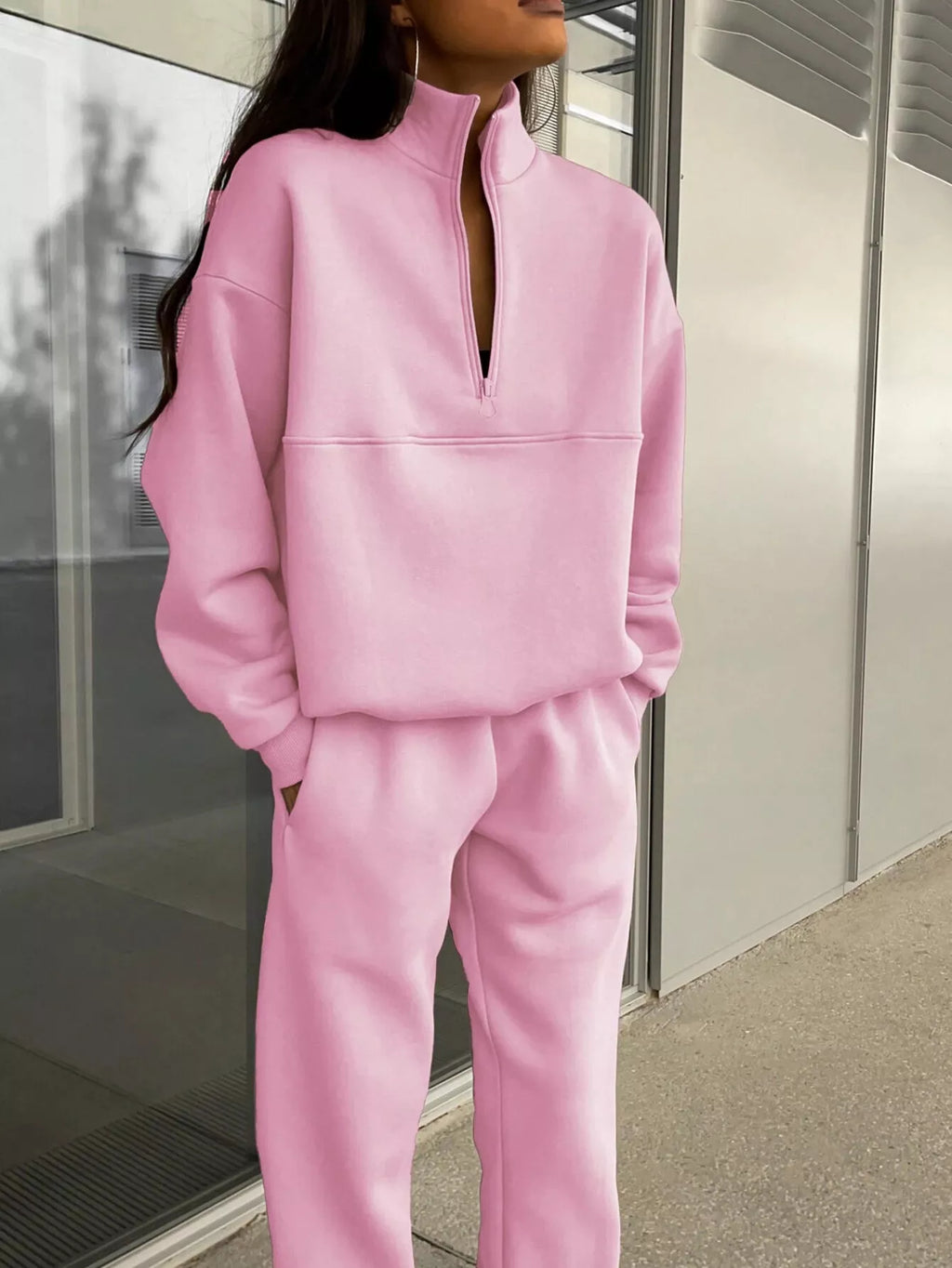 Half Zip Sweatshirt and Pants Set - Godess beauty 