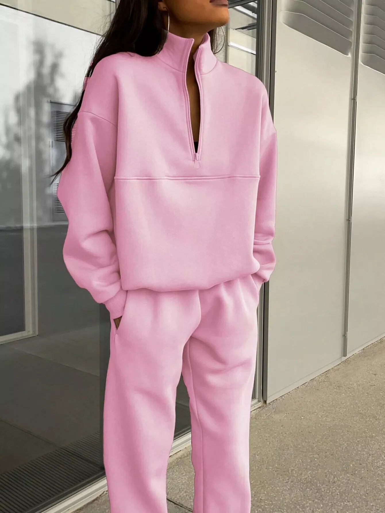 Half Zip Sweatshirt and Pants Set - Godess beauty 