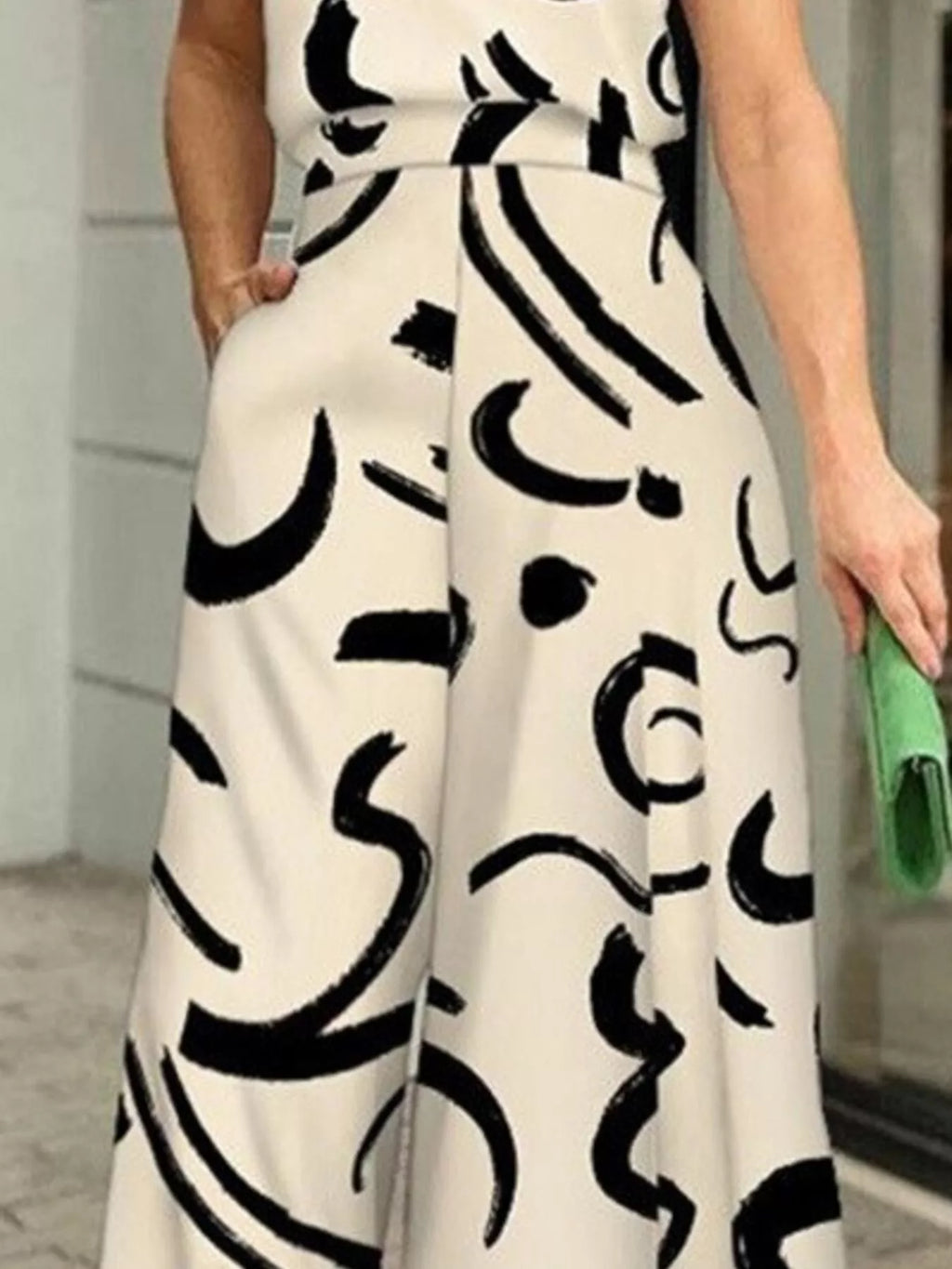 Halter Neck Abstract Print Wide Leg Jumpsuit - Godess beauty 