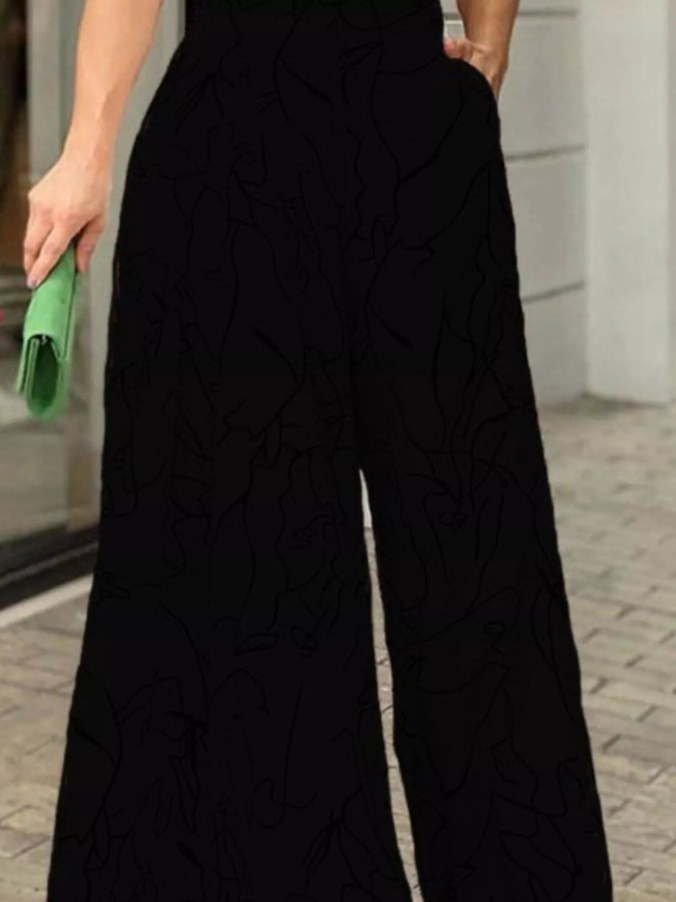 Halter Neck Abstract Print Wide Leg Jumpsuit - Godess beauty 