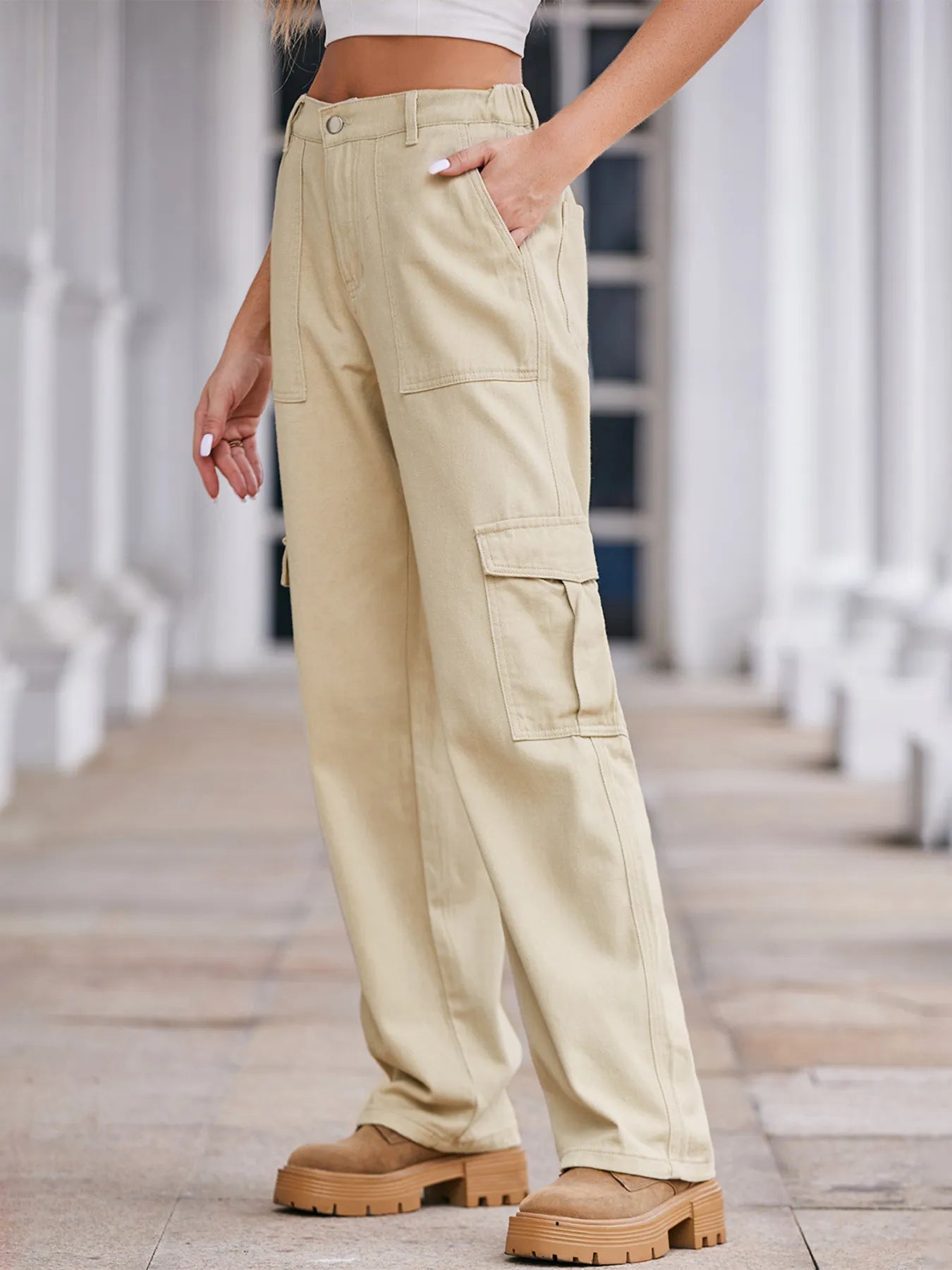 High-Waisted Cargo Jeans - Godess beauty 