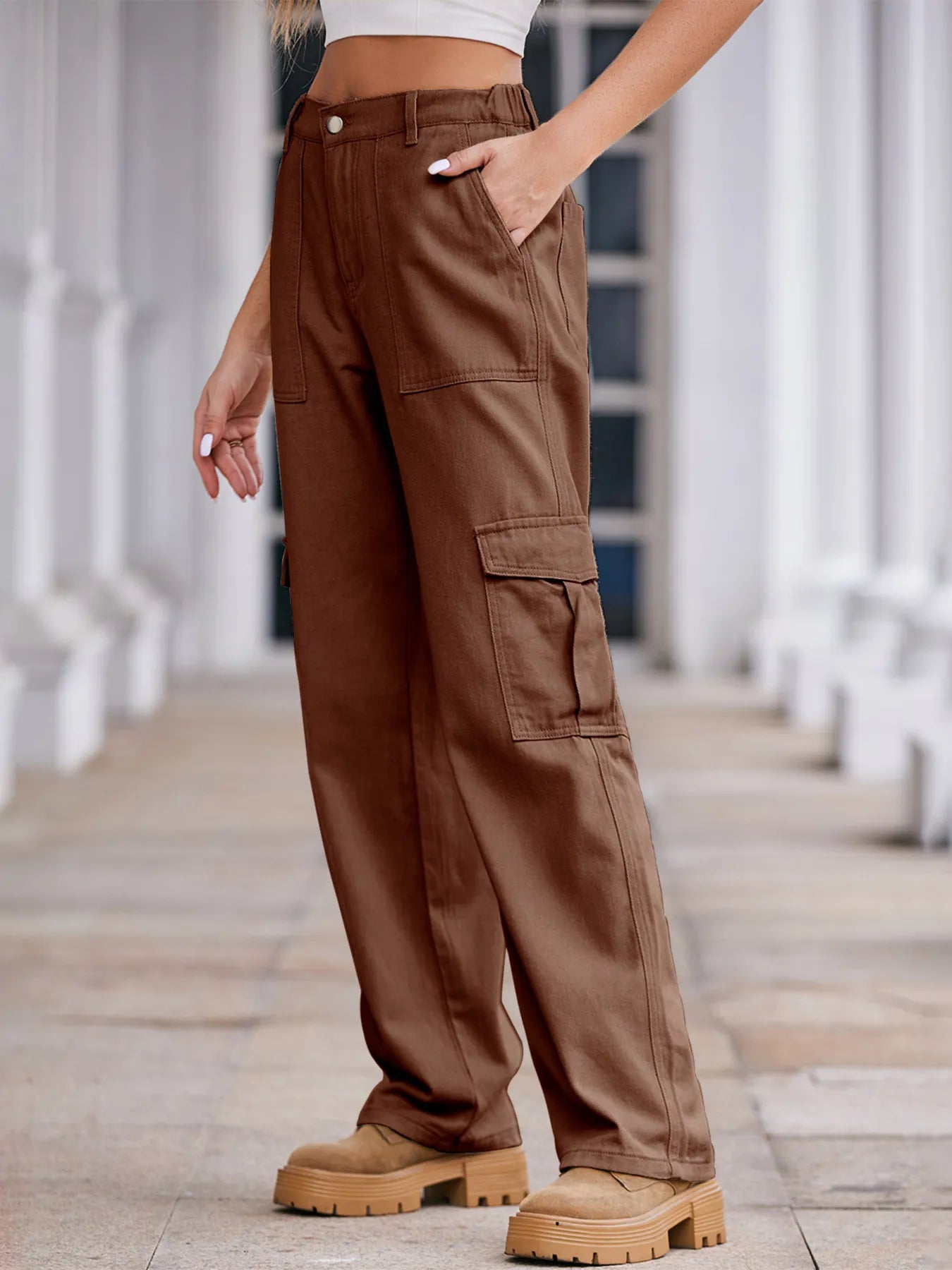 High-Waisted Cargo Jeans - Godess beauty 