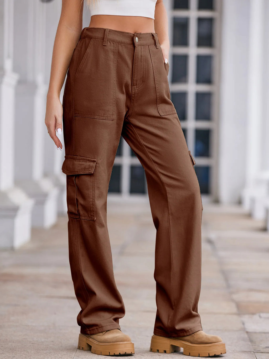 High-Waisted Cargo Jeans - Godess beauty 