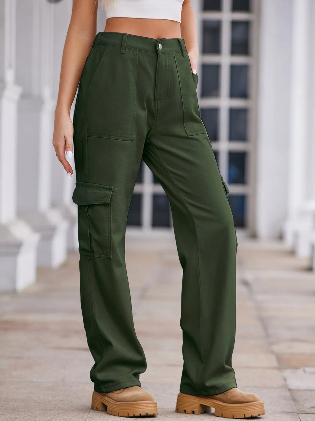 High-Waisted Cargo Jeans - Godess beauty 