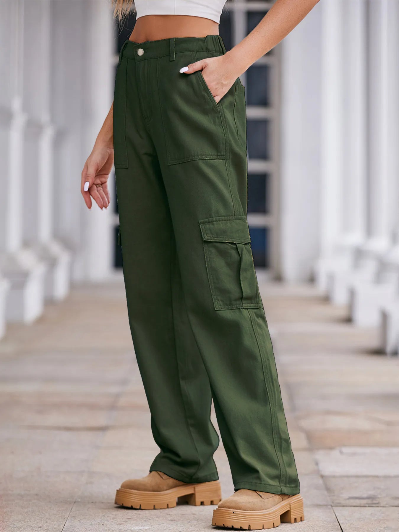 High-Waisted Cargo Jeans - Godess beauty 