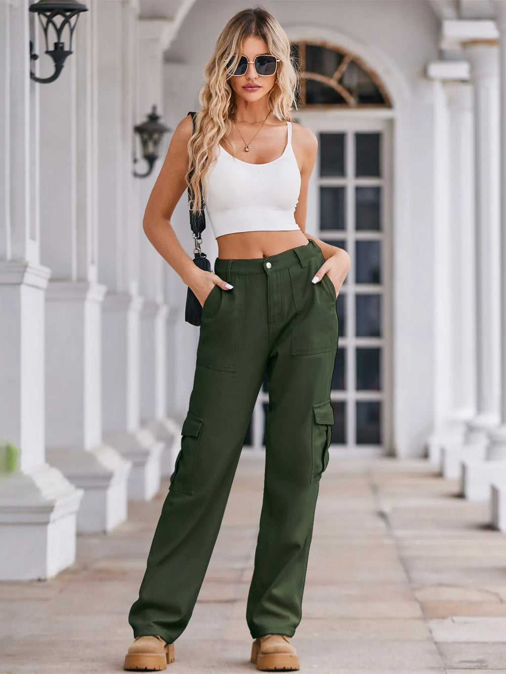 High-Waisted Cargo Jeans - Godess beauty 