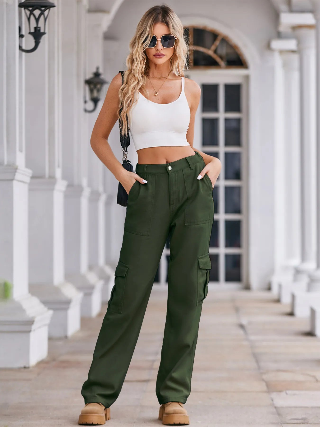 High-Waisted Cargo Jeans - Godess beauty 