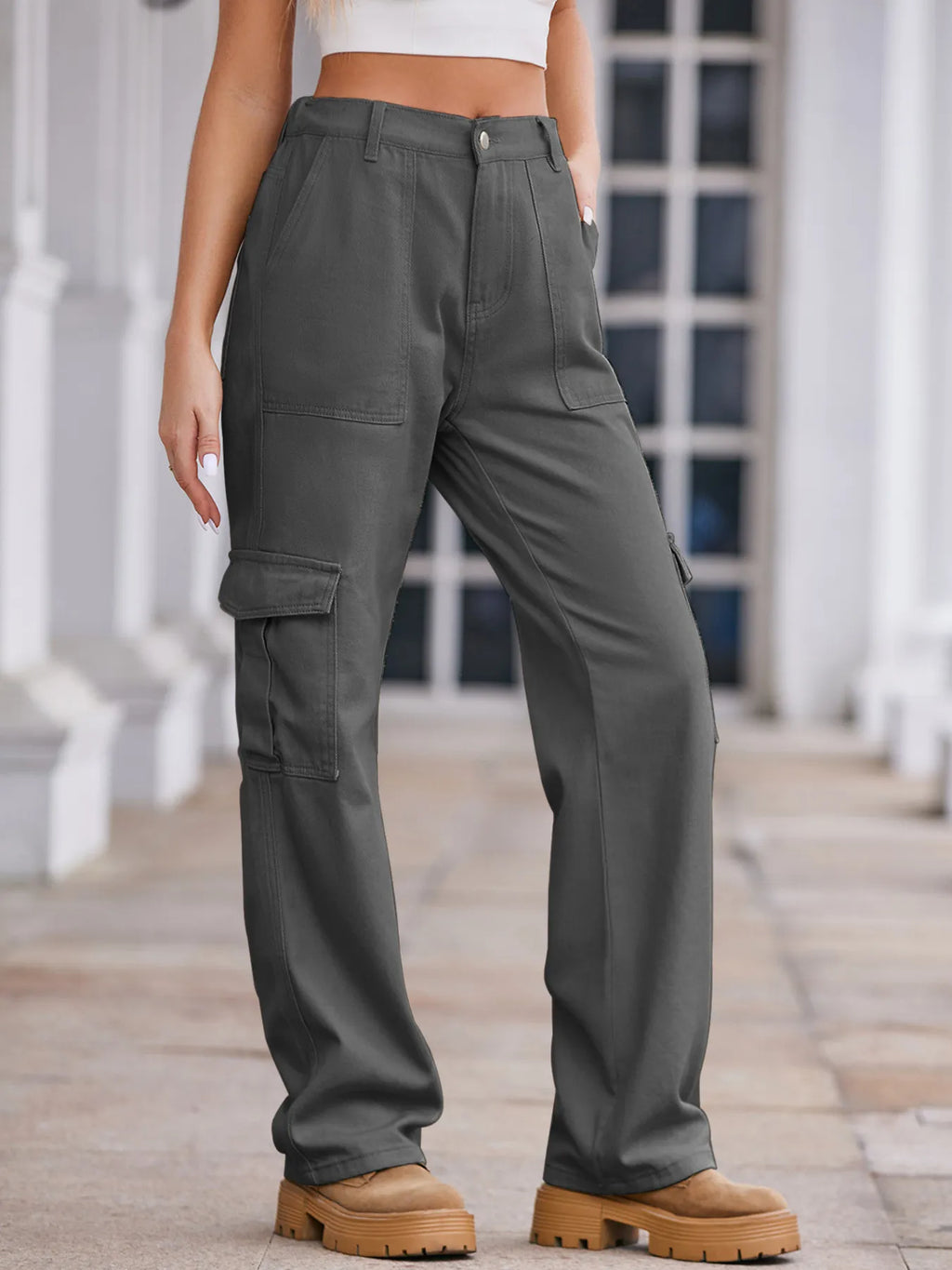 High-Waisted Cargo Jeans - Godess beauty 