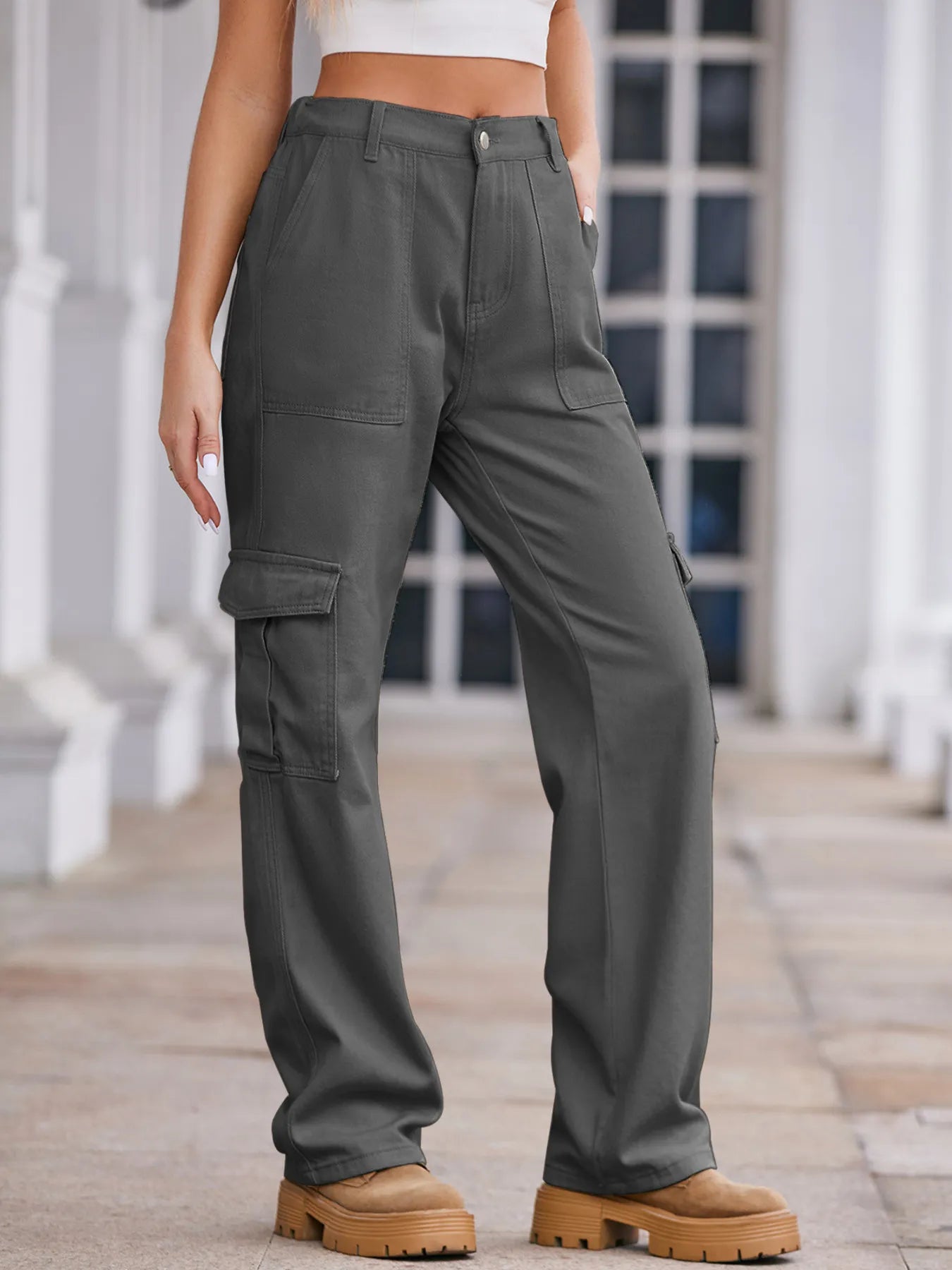 High-Waisted Cargo Jeans - Godess beauty 