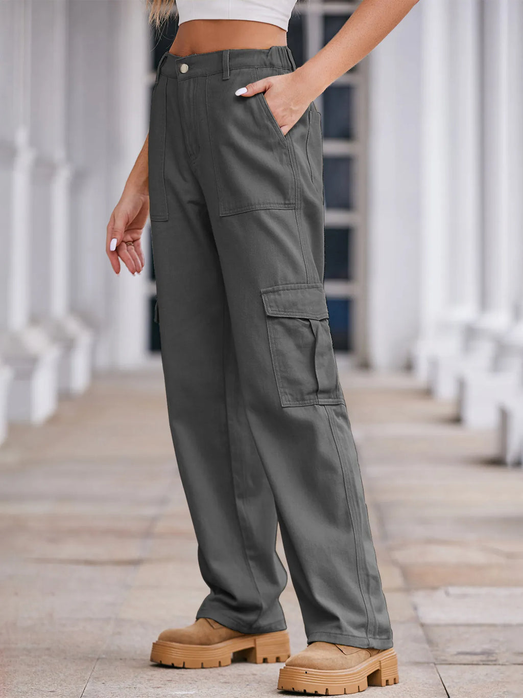 High-Waisted Cargo Jeans - Godess beauty 