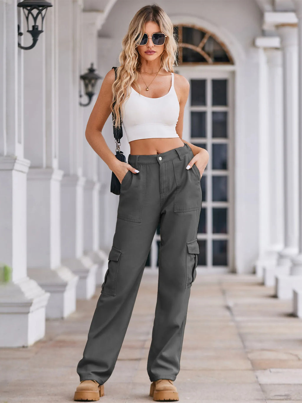 High-Waisted Cargo Jeans - Godess beauty 