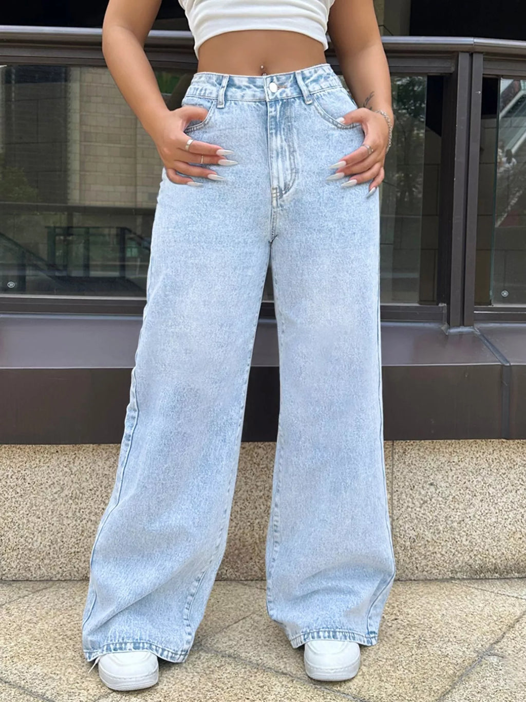 High-Waisted Wide Leg Jeans - Godess beauty 