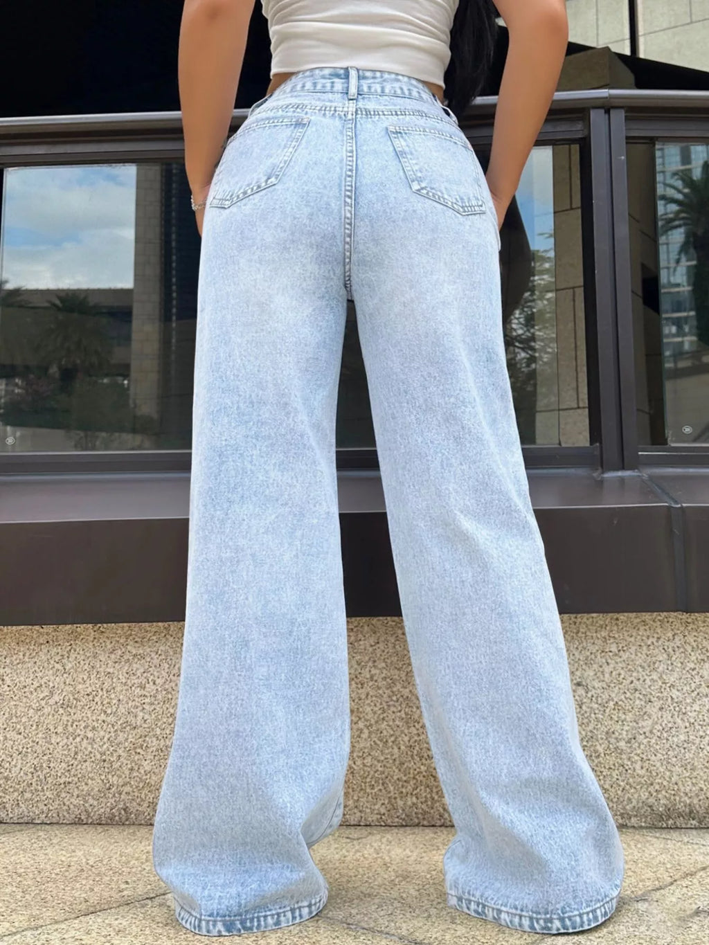 High-Waisted Wide Leg Jeans - Godess beauty 
