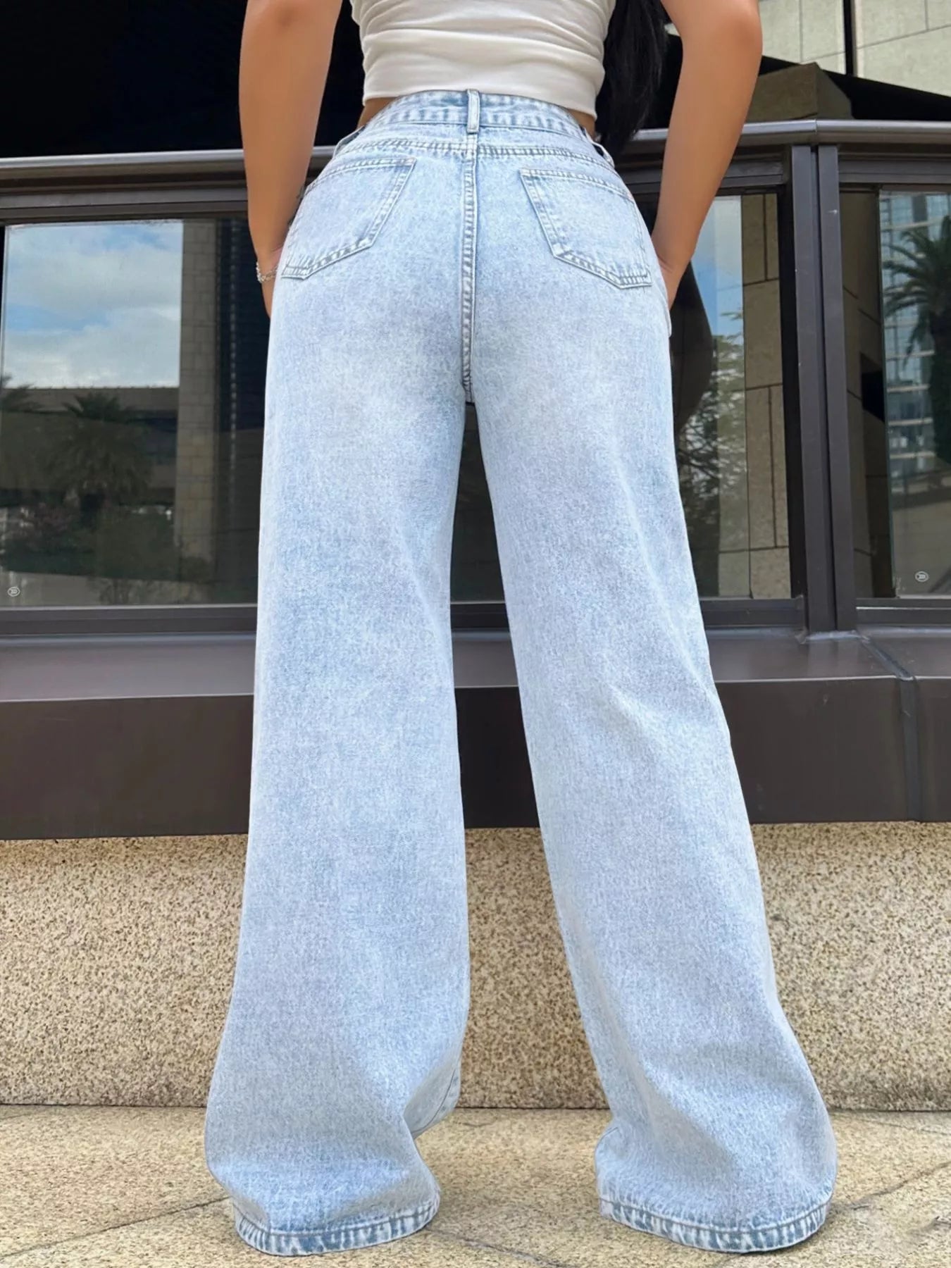 High-Waisted Wide Leg Jeans - Godess beauty 